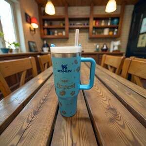 40oz Custom Laser Engraved Stanley Tumbler - Blue Lilo & Stitch Alien Design